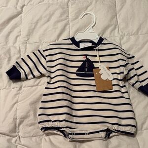 Striped Baby Romper with Sailboat Design